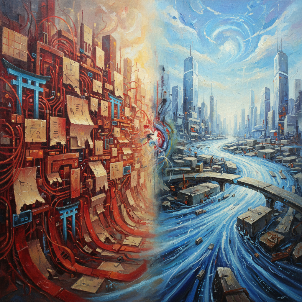 インストール障壁:日米の認識の違い。抽象的な画像で、AIが作成したとは思えないような画像。